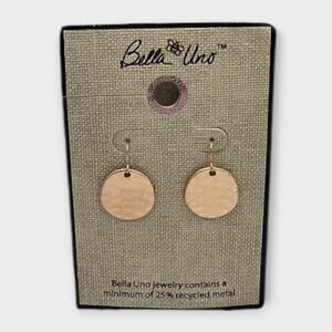 Bella Uno Hammered Disc Drop Earrings Gold Sterling Silver Earwires - NWT